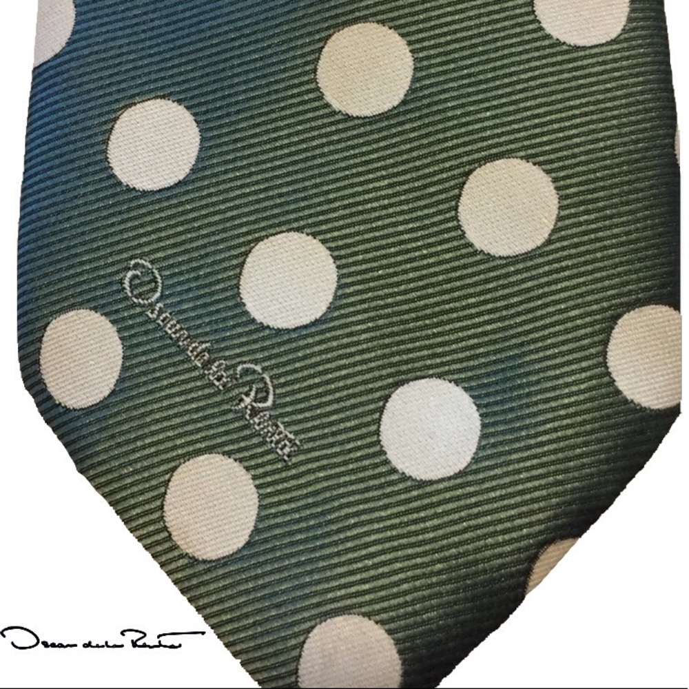 Oscar De La Renta Men’s Green & Cream Polka Dot Necktie